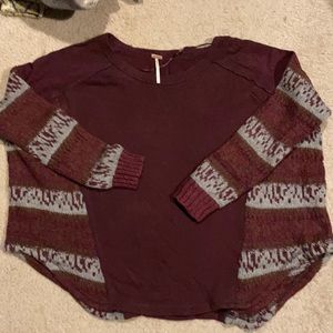Free People Burgundy Sweater Knit Panel Sweatshirt Top M